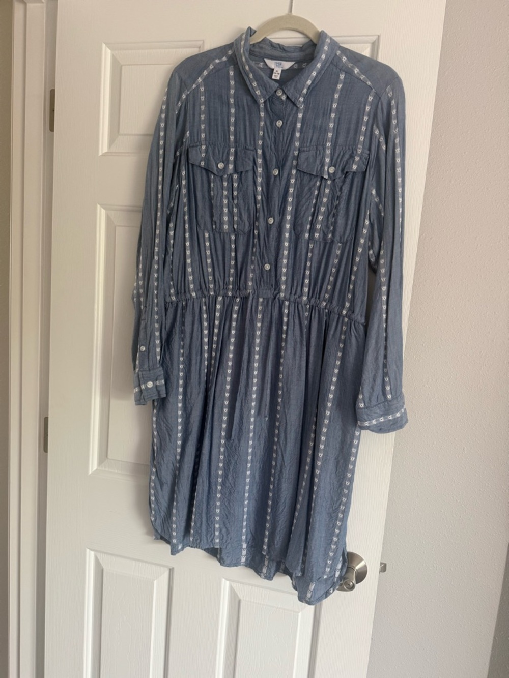 Time and Tru Blue Button-Front Chambray Shirt Dress